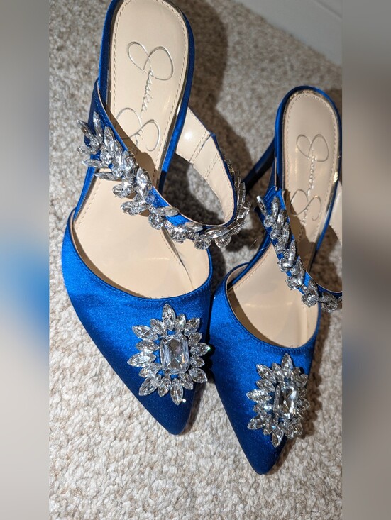 Jessica Simpson Shoes - Jessica Simpson Royal Blue Embellished Satin Slingback Pumps Size 6 1/2